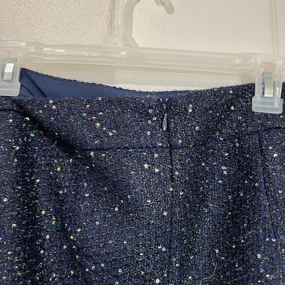 Loft Navy Blue Sparkle Tweed Mini Skirt Size 12 Classic Holiday Work Party - Picture 6 of 8